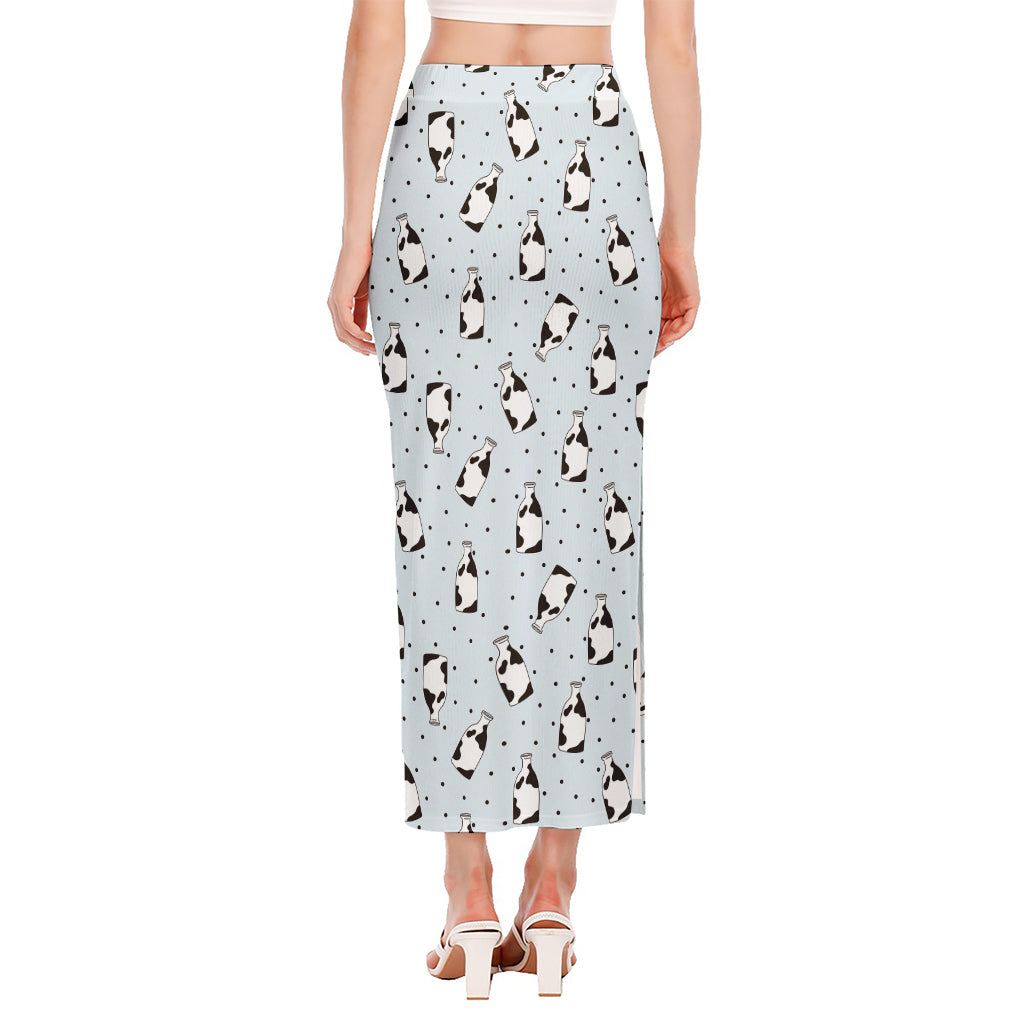 Cow Milk Bottle Pattern Print Side Slit Maxi Skirt