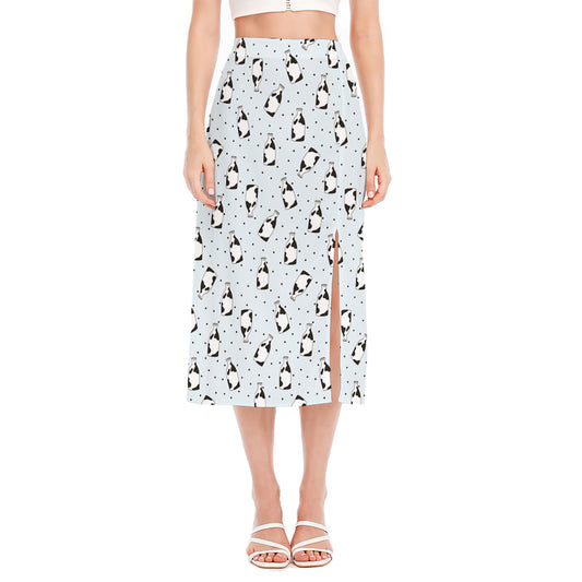 Cow Milk Bottle Pattern Print Side Slit Midi Skirt