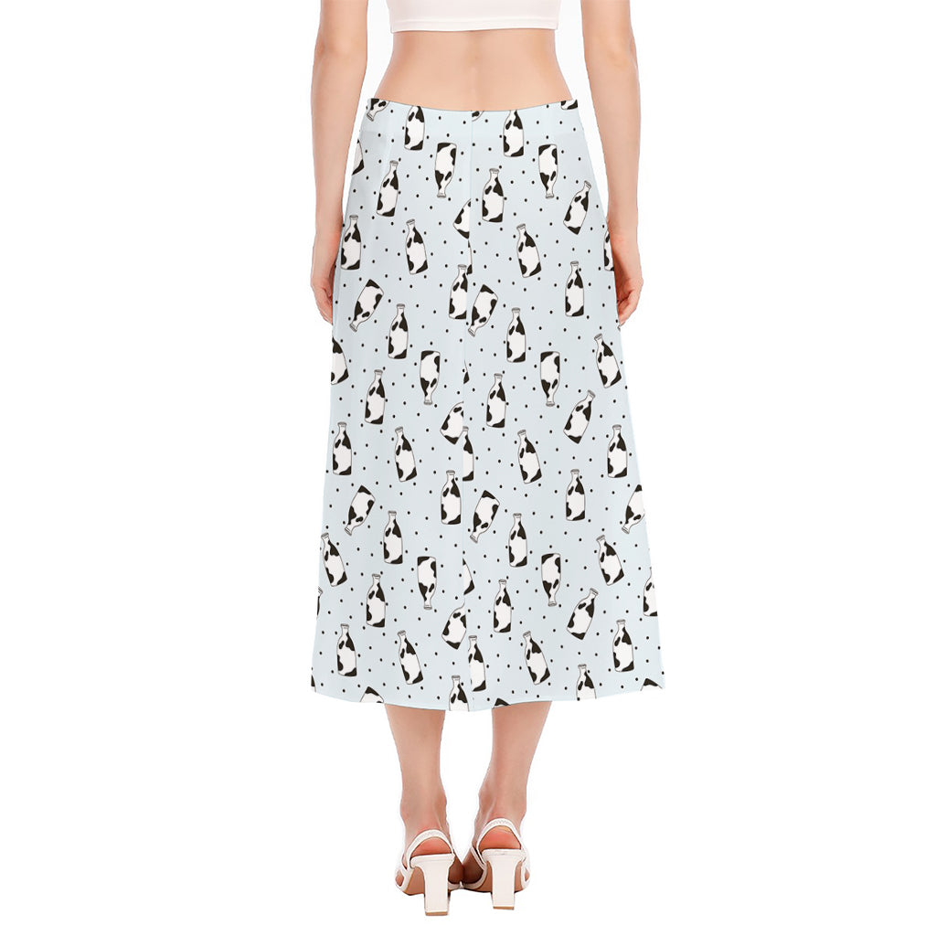 Cow Milk Bottle Pattern Print Side Slit Midi Skirt