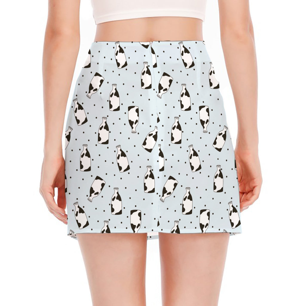 Cow Milk Bottle Pattern Print Side Slit Mini Skirt