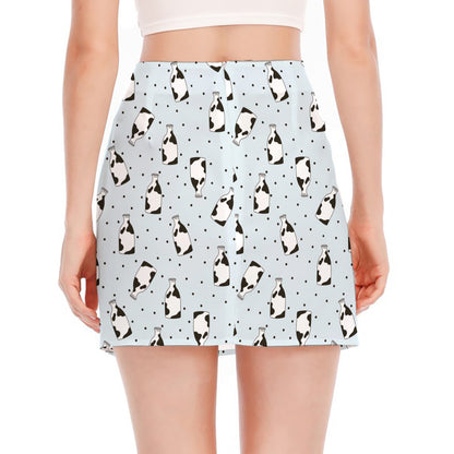 Cow Milk Bottle Pattern Print Side Slit Mini Skirt