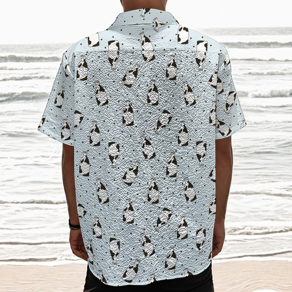 Cow Milk Bottle Pattern Print Textured Short Sleeve Shirt