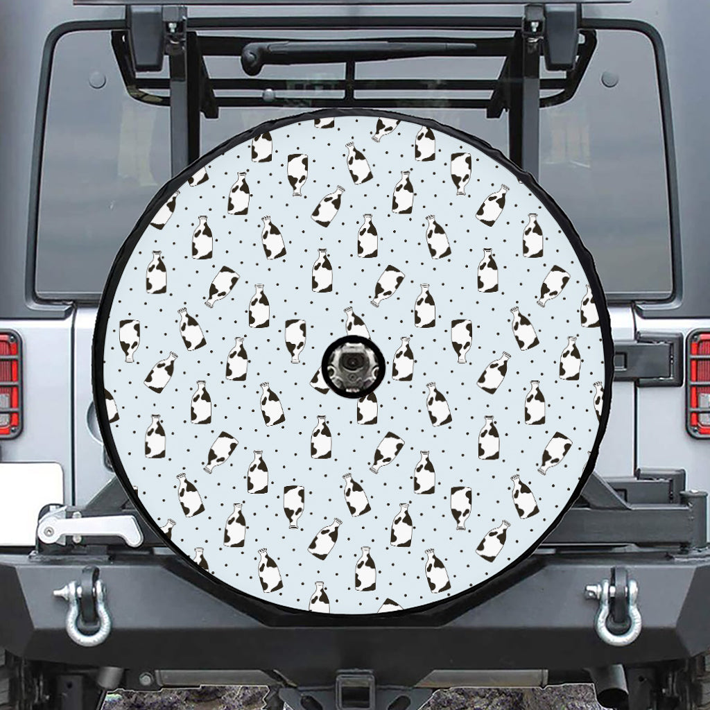 Cow Milk Bottle Pattern Print Tire Cover With Camera Hole