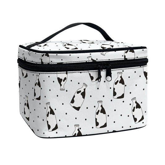 Cow Milk Bottle Pattern Print Travel Makeup Bag