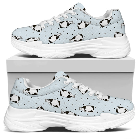 Cow Milk Bottle Pattern Print White Chunky Shoes