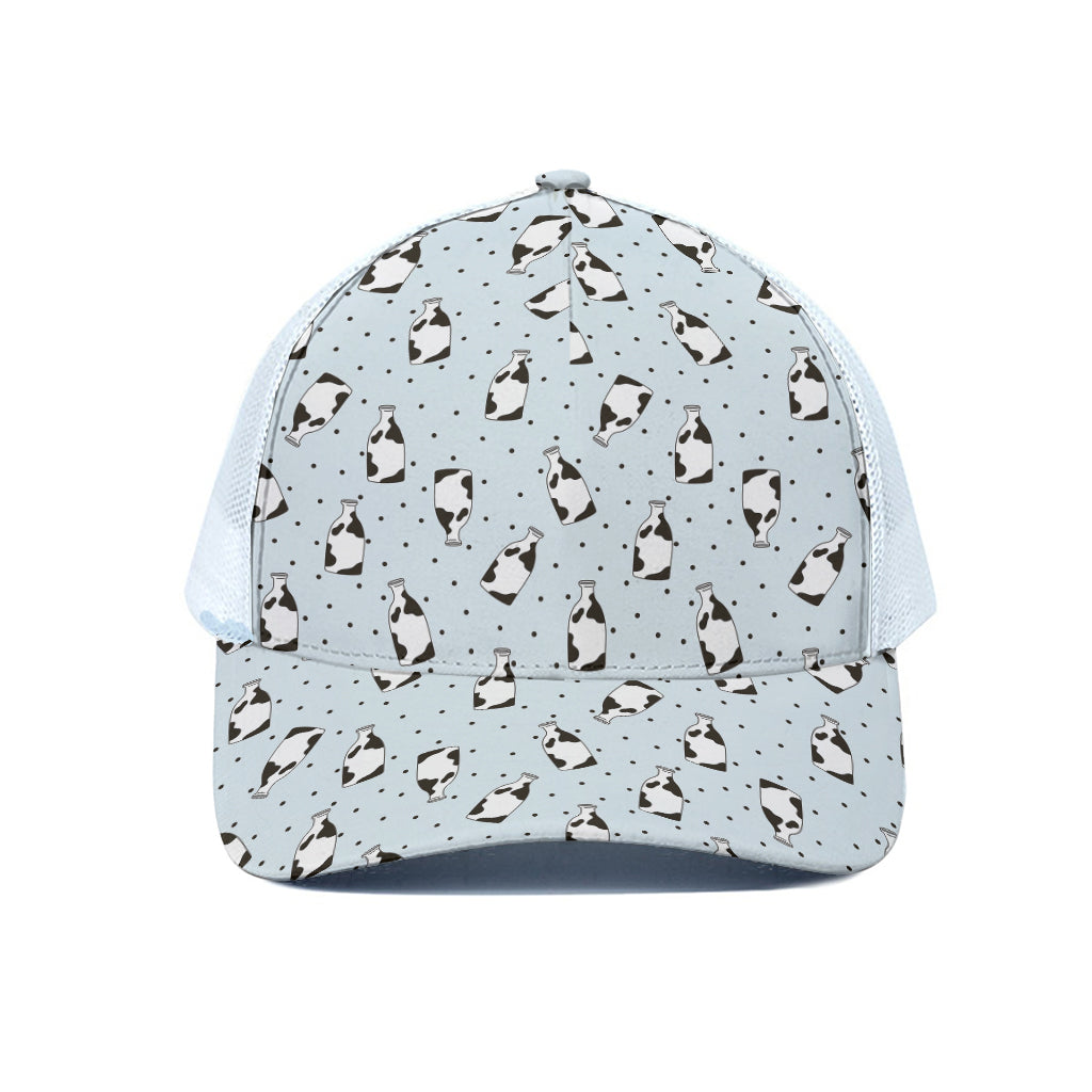 Cow Milk Bottle Pattern Print White Mesh Trucker Cap