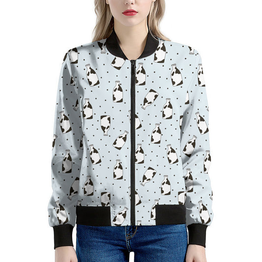 Cow Milk Bottle Pattern Print Women's Bomber Jacket