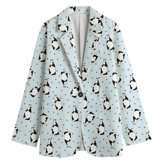 Cow Milk Bottle Pattern Print Women's Cotton Blazer