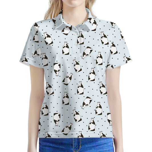 Cow Milk Bottle Pattern Print Women's Polo Shirt