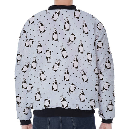 Cow Milk Bottle Pattern Print Zip Sleeve Bomber Jacket