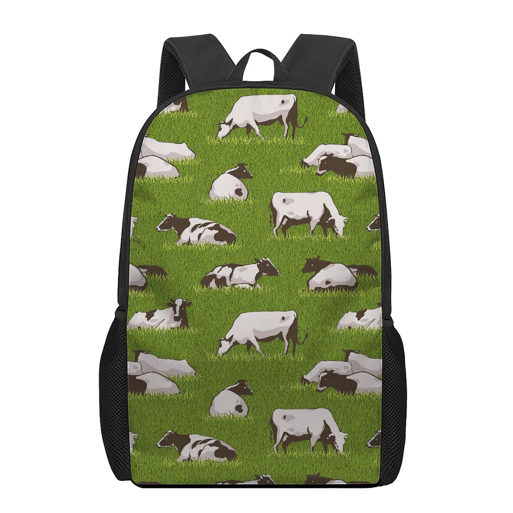 Cow On Green Grass Pattern Print 17 Inch Backpack