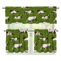 Cow On Green Grass Pattern Print 3 Piece Kitchen Curtains