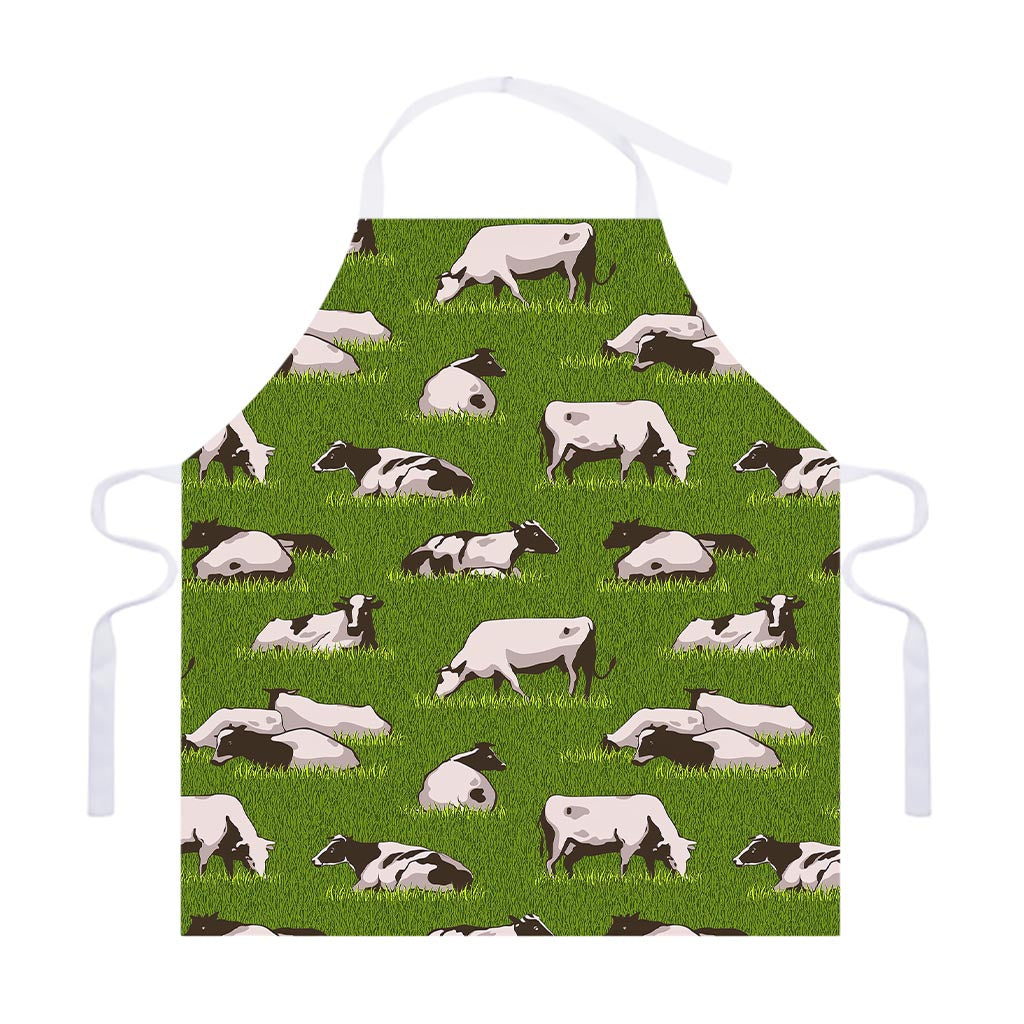 Cow On Green Grass Pattern Print Adjustable Apron