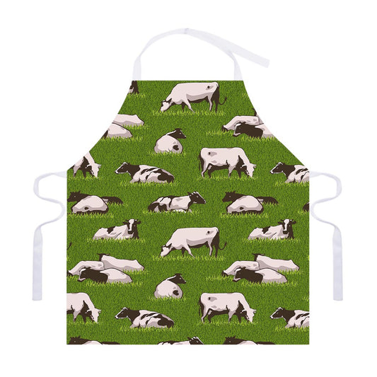 Cow On Green Grass Pattern Print Adjustable Apron