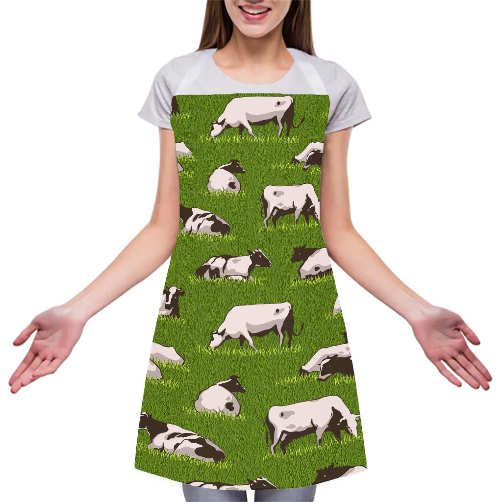 Cow On Green Grass Pattern Print Adjustable Apron
