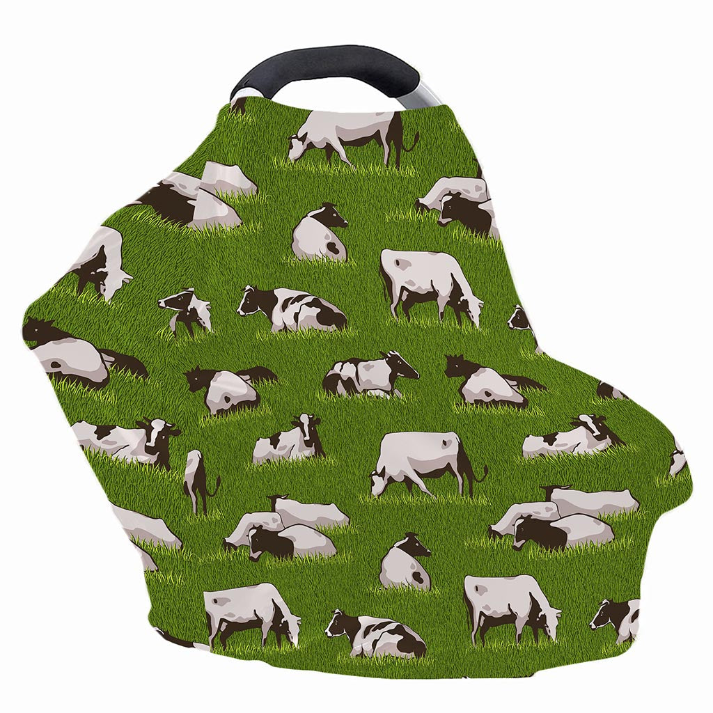 Cow On Green Grass Pattern Print Baby Seat Cover