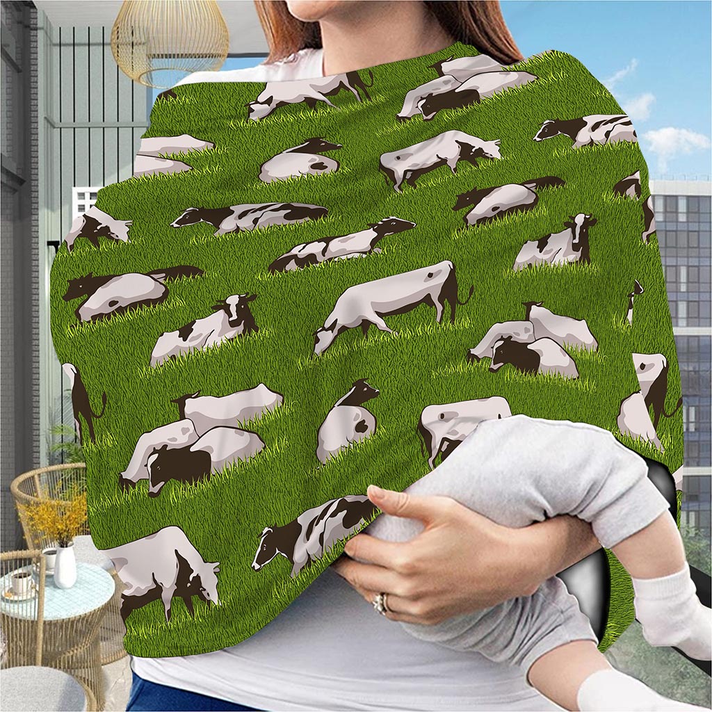 Cow On Green Grass Pattern Print Baby Seat Cover