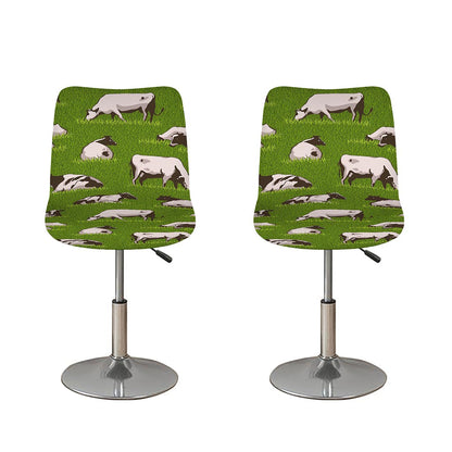 Cow On Green Grass Pattern Print Bar Stool Covers