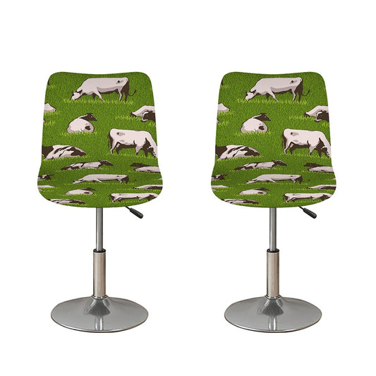 Cow On Green Grass Pattern Print Bar Stool Covers
