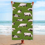 Cow On Green Grass Pattern Print Beach Towel