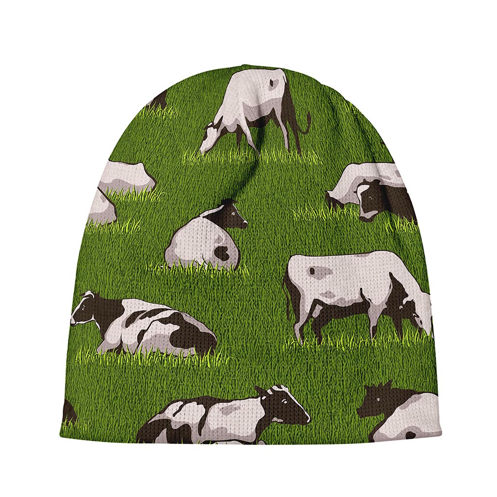 Cow On Green Grass Pattern Print Beanie
