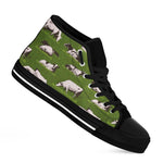 Cow On Green Grass Pattern Print Black High Top Sneakers