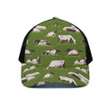 Cow On Green Grass Pattern Print Black Mesh Trucker Hat