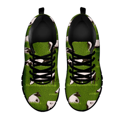 Cow On Green Grass Pattern Print Black Running Shoes
