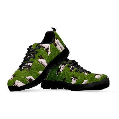 Cow On Green Grass Pattern Print Black Running Shoes