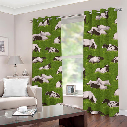 Cow On Green Grass Pattern Print Blackout Grommet Curtains