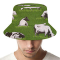 Cow On Green Grass Pattern Print Bucket Hat