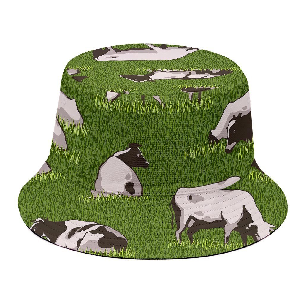 Cow On Green Grass Pattern Print Bucket Hat