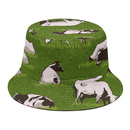 Cow On Green Grass Pattern Print Bucket Hat