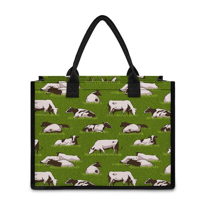 Cow On Green Grass Pattern Print Canvas Tote Bag