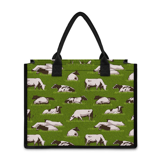 Cow On Green Grass Pattern Print Canvas Tote Bag
