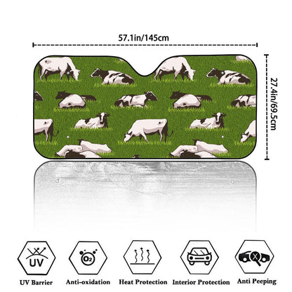 Cow On Green Grass Pattern Print Car Windshield Sun Shade