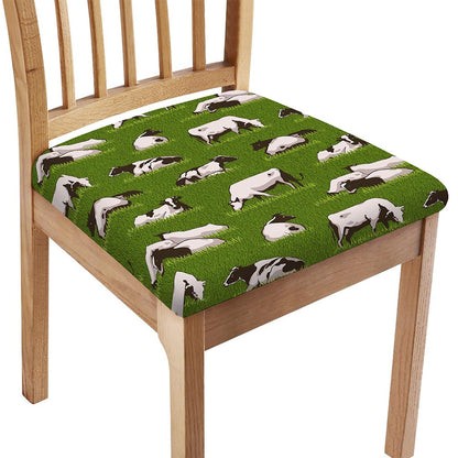 Cow On Green Grass Pattern Print Chair Cushion Cover