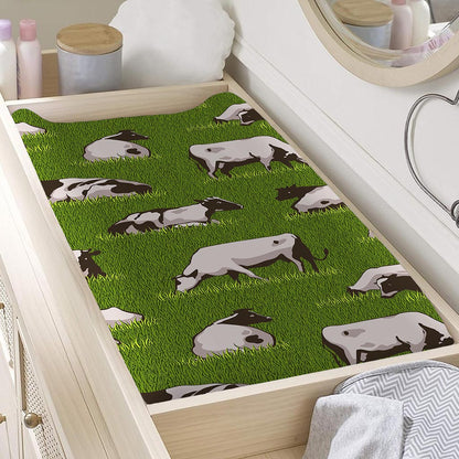 Cow On Green Grass Pattern Print Changing Pad Cover