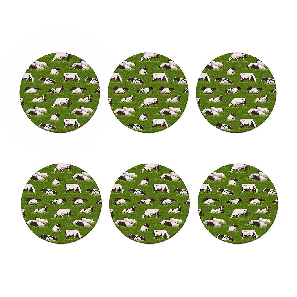 Cow On Green Grass Pattern Print Coaster Set