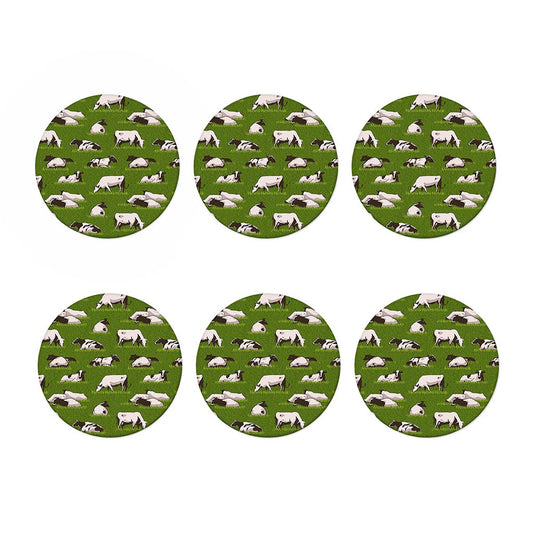 Cow On Green Grass Pattern Print Coaster Set