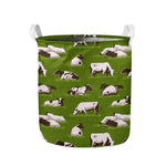 Cow On Green Grass Pattern Print Collapsible Laundry Basket