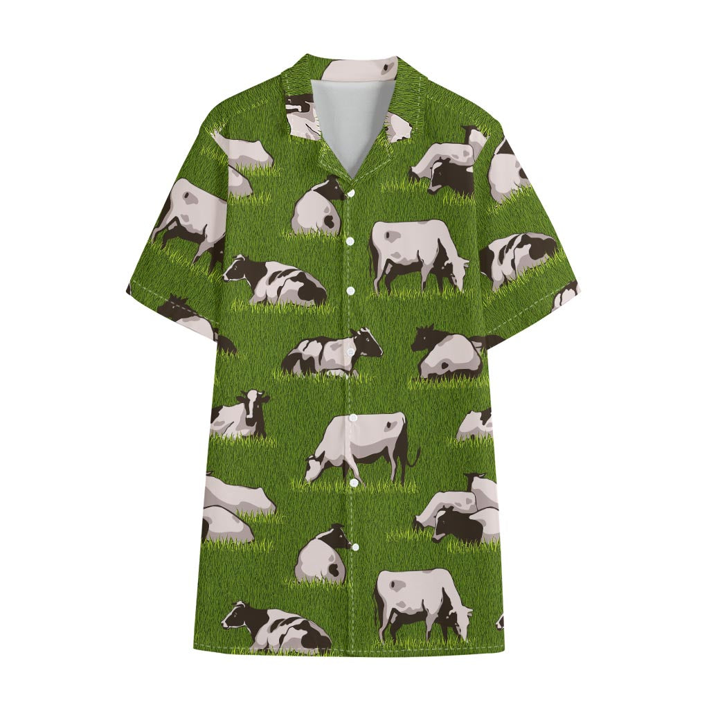 Cow On Green Grass Pattern Print Cotton Hawaiian Shirt