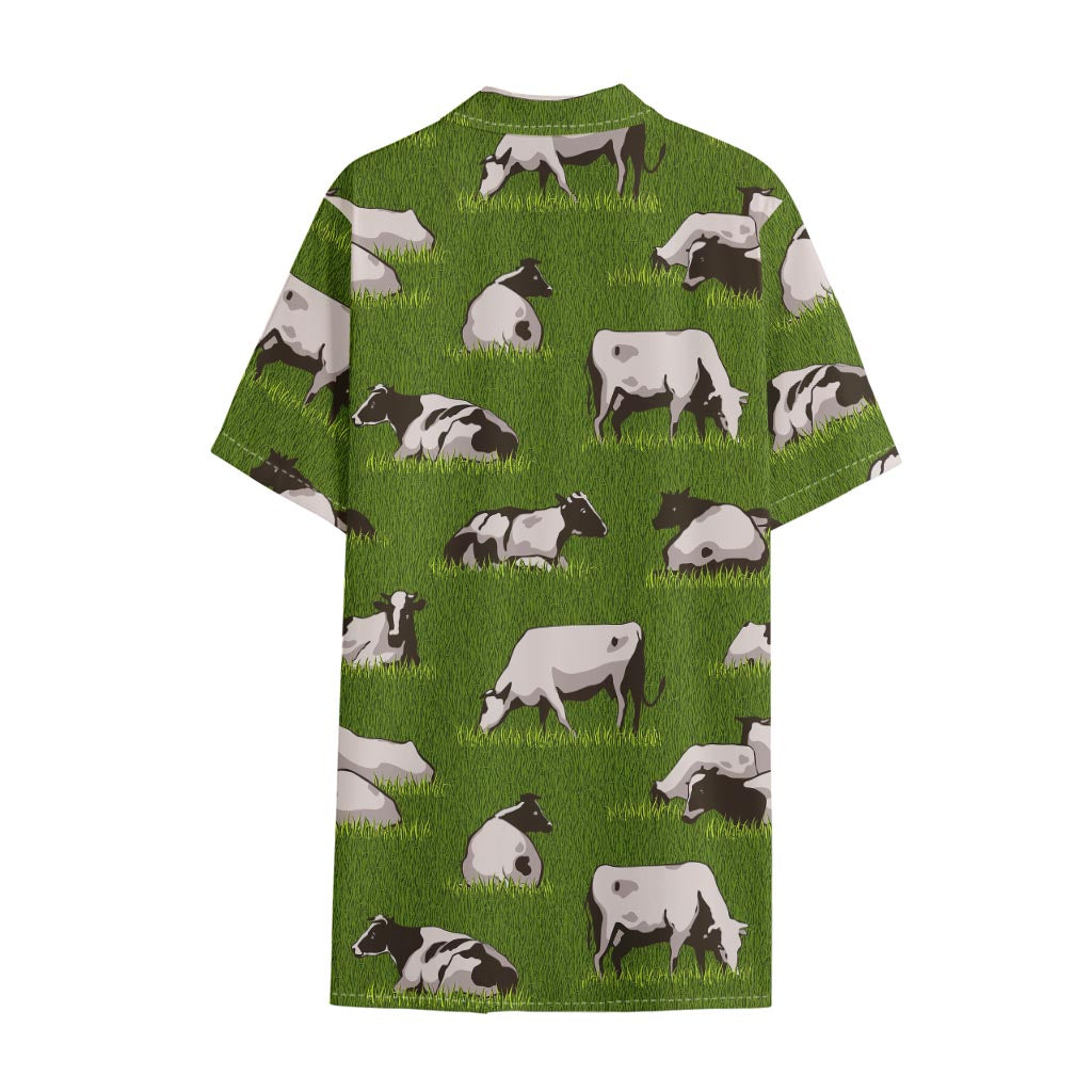 Cow On Green Grass Pattern Print Cotton Hawaiian Shirt