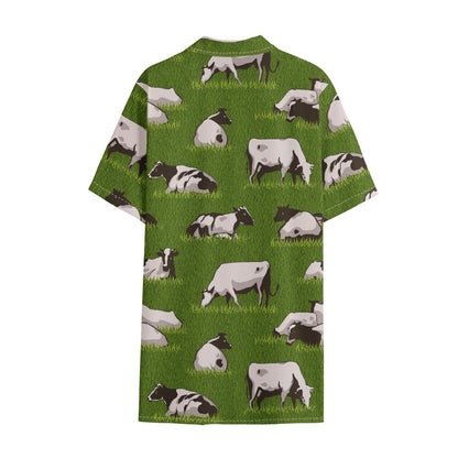 Cow On Green Grass Pattern Print Cotton Hawaiian Shirt