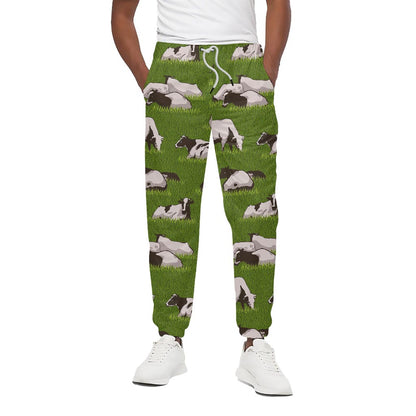 Cow On Green Grass Pattern Print Cotton Pants