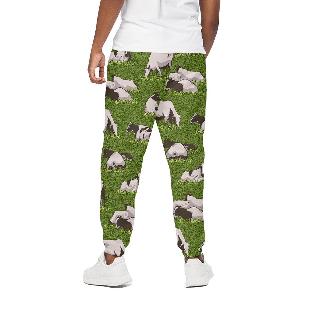 Cow On Green Grass Pattern Print Cotton Pants