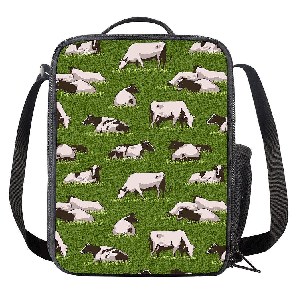 Cow On Green Grass Pattern Print Crossbody Lunch Bag