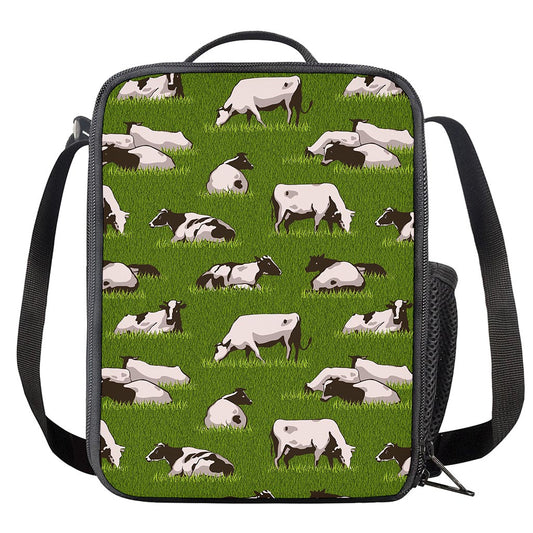 Cow On Green Grass Pattern Print Crossbody Lunch Bag