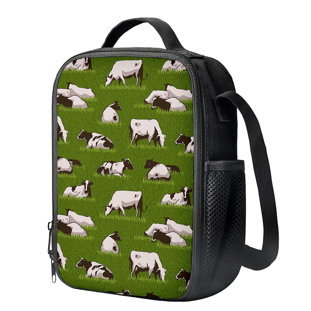 Cow On Green Grass Pattern Print Crossbody Lunch Bag
