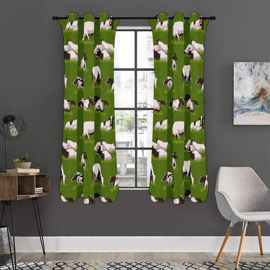 Cow On Green Grass Pattern Print Curtain